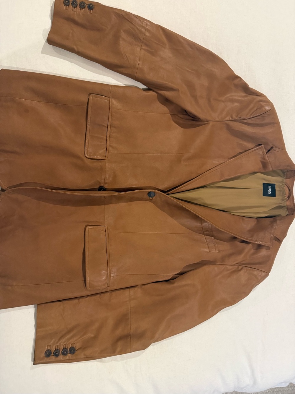 BOSS Hugo Boss Men’s Cognac Soft Leather Blazer – Large